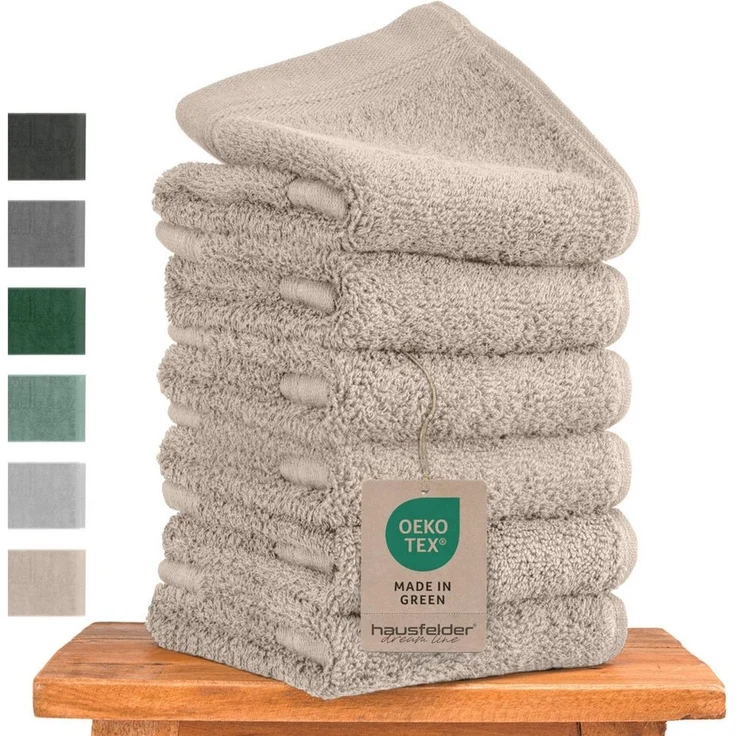 Hausfelder Handtücher Gästehandtücher (Beige, 6 Gästehandtücher 50x30cm), (Set, 6-St), Mit Aufhängeschlaufen, 100% Baumwolle, weich, saugfähig, Uni-Farben – Bild 5