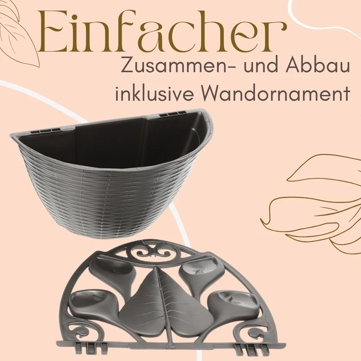 Blumentopf Wand Blumentopf Wandmontage Wandblumentopf Wandvasen für Pflanzen Wandhalterung Wandtopf Wandgefäß Rattan Optik anthrazit – Bild 5