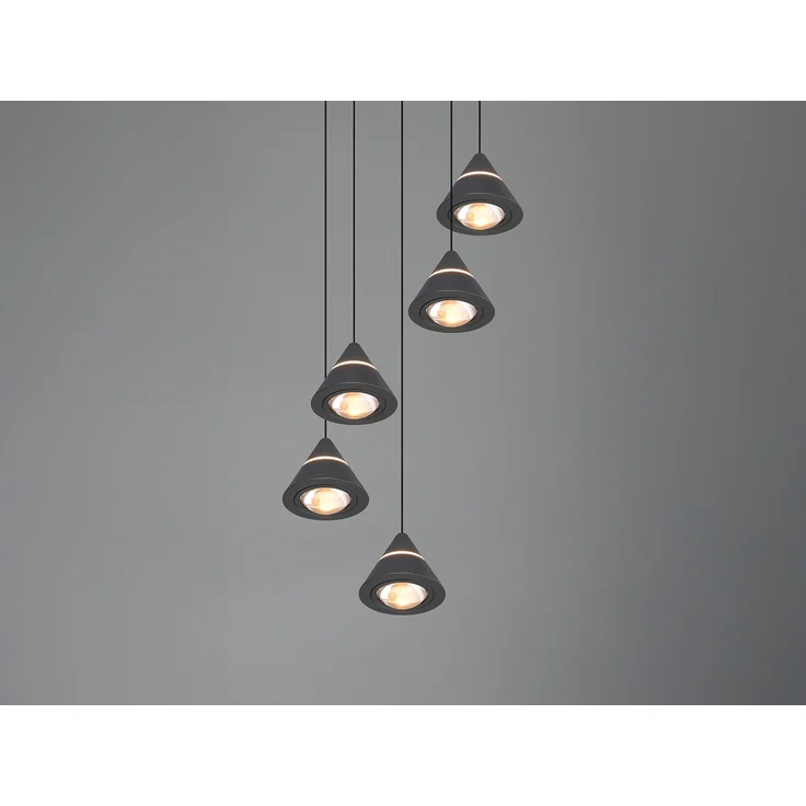 LED Cluster Pendelleuchte ROMEO höhenverstellbar, 5-flammig Schwarz Ø 28cm – Bild 5