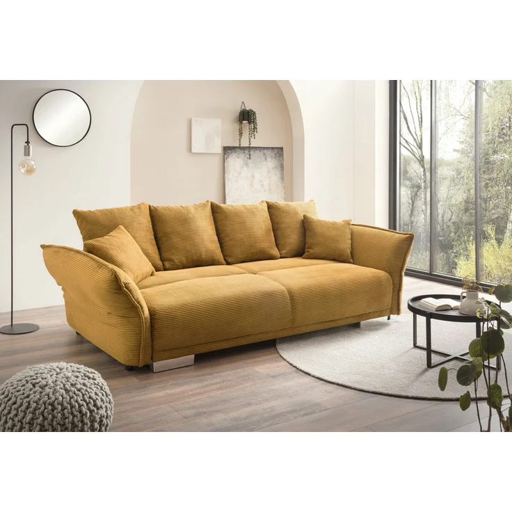 Big-Sofa 242x131 cm Gästebett Federkern Schlafcouch Stauraum Cord Gold Ockergelb – Bild 2