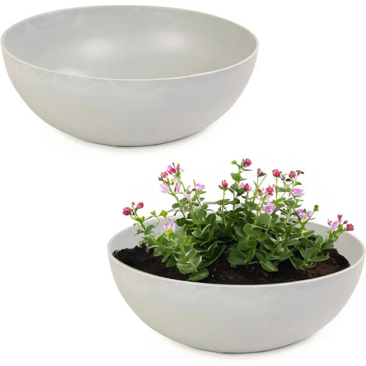 matches21 HOME & HOBBY Blumentopf Pflanzschalen für draussen Dekoschalen rund beige grau 2x20 cm (2 St), Blumen-Schale als wetterfeste Friedhof-Schale Grab-Schmuck Grabschale – Bild 1