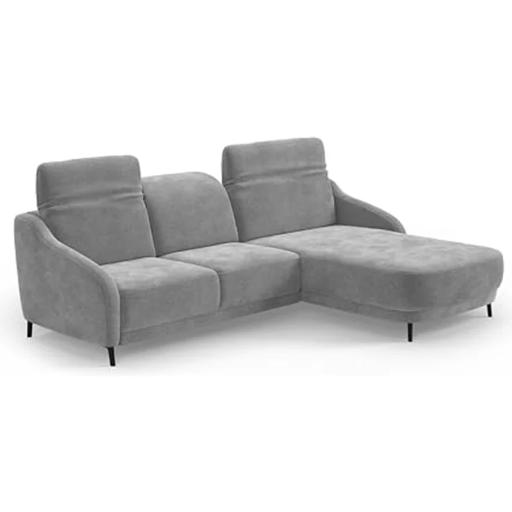CAVADORE Ecksofa Blue/Moderne Eckcouch mit Longchair, inklusiv Kopfteilverstellung und mattschwarzen Metallfüßen / 271 x 93 x 191 / Mikrofaser, Mittelgrau – Bild 4