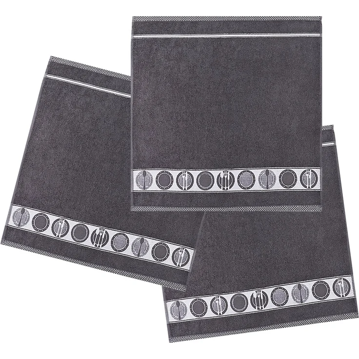 Kracht Geschirrtuch Teller, (3-tlg, 3-teilig), 3er Pack Frottee Küchenhandtücher (3 Stück) ca. 50x50cm Baumwolle – Bild 1