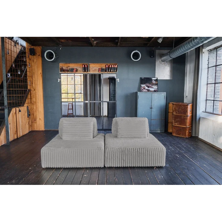 KAWOLA Modulsofa WIOLO SOFT 2 Module 2 Rückenkissen Weicher Breitcord grau 84 x 111 x 222 cm – Bild 2