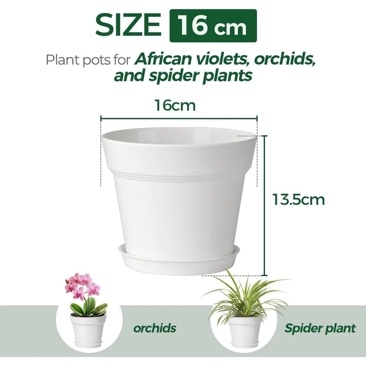 T4U 16cm Kunststoff Blumentopf mit Untersetzer, 6er-Set Weiß für Sukkulenten – Bild 4