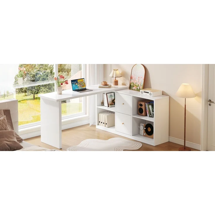 Eckschreibtisch 120 x 50 x 78 cm und 130x35 cm, links oder rechts montierbar, mit 2 Schubladen und 4 offenen Fächern – Bild 5