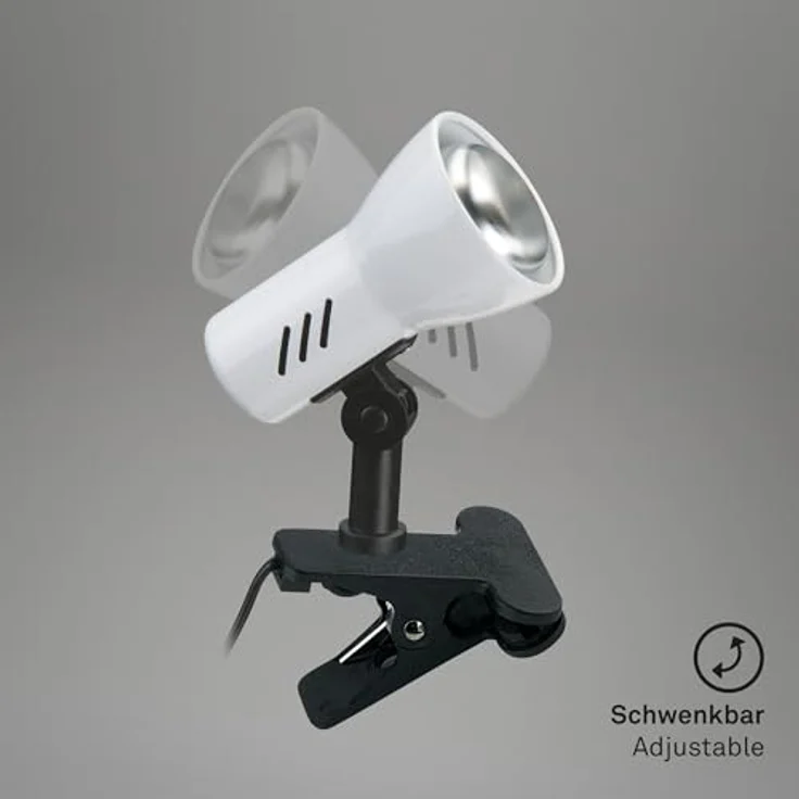 BRILONER - Nachttischlampe, Schreibtischlampe, Tischlampe, Leselampe, Bürolampe, Buch Klemme, Klemmlampe, Kinderzimmer, Schwenkbar, Schnurschalter, 1x E14, max, 40 Watt, 10,8 cm, Weiß – Bild 4