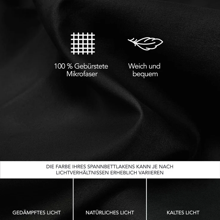 Dreamzie - Spannbettlaken 90x200 cm | Mikrofaser Weich – Für Dicke Matratzen – Oeko-Tex | Komfort, Atmungsaktivität, Pflegeleicht – Schwarz – Bild 4
