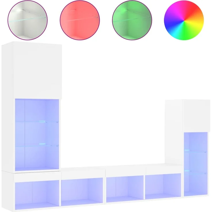 vidaXL 4-tlg. Wohnwand mit LED-Beleuchtung Weiß Holzwerkstoff 3216647 – Bild 2