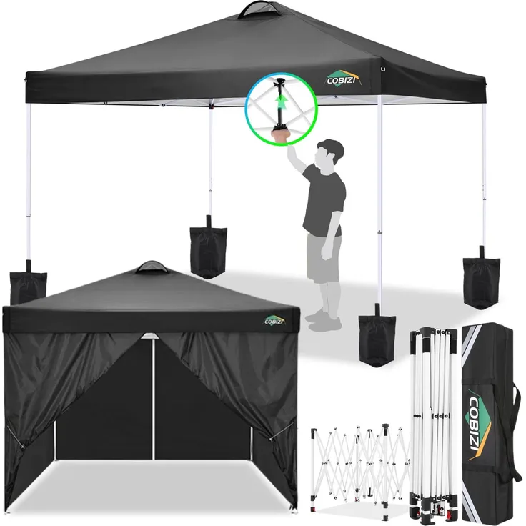 COBIZI faltpavillon 3x3,pavillon 3x3 wasserdicht stabil Winterfest,mit 4 Seitenteilen,4 Sandsäcke und Entlüftung,UV Schutz 50+,pop up pavillons faltbar partyzelt 3x3 m für Outdoor Garten(Schwarz