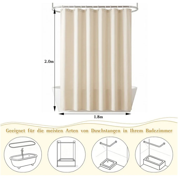 M&W DAS DESIGN Duschvorhang Shower curtains Anti schimmel Waschbar Mit gewicht Schwer Leinen beige Breite 180 cm – Bild 3