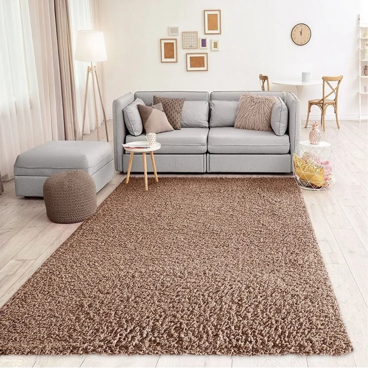 Vimoda Teppich Shaggy, Hochflor-Teppich Uni in Nougat, Rechteckig, Höhe: 30 mm, Einfarbig, Teppich Wohnzimmer, Schlafzimmer, in Hellbraun – Bild 1