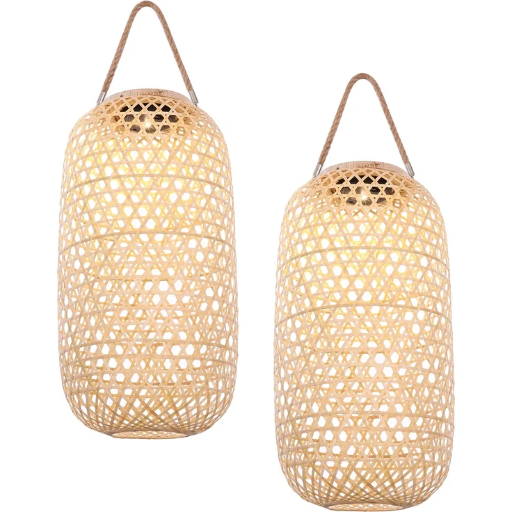 Globo LED Solarlaternen 2er SET hängend aus Bambus Korbgeflecht, 56,6 x 22,5 x 22,5 cm – Bild 2