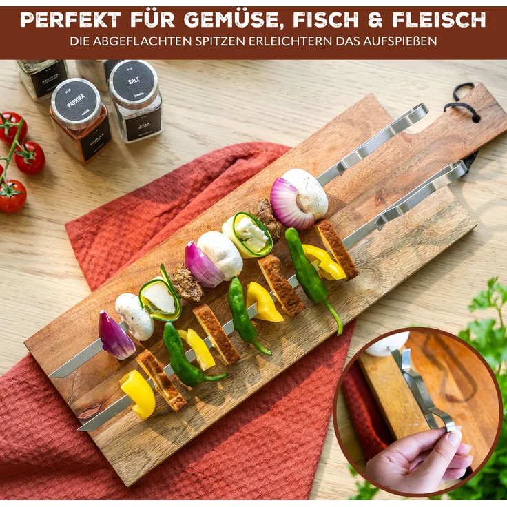 Grillspieße 4er-Set mit 2 Ablage-Gestellen, Grillspießhalter, aus Edelstahl – Bild 5