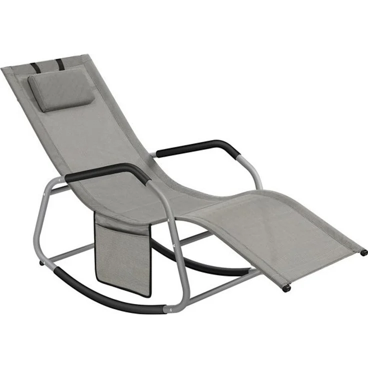Songmics Schaukelstuhl, Liegestuhl, Stopper als Umkippschutz, verstellbare Kopfstütze, Stahlrahmen, atmungsaktiv, Seitentasche, 156,2 x 97,3 x 151 cm, taubengrau GCB230G01 – Bild 4