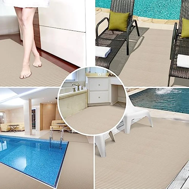 ANRO Badematte Weichschaummatte Antirutsch Bad- und Duschvorleger Uni Creme, 120x130cm, pflegeleicht und zuschneidbar – Bild 5