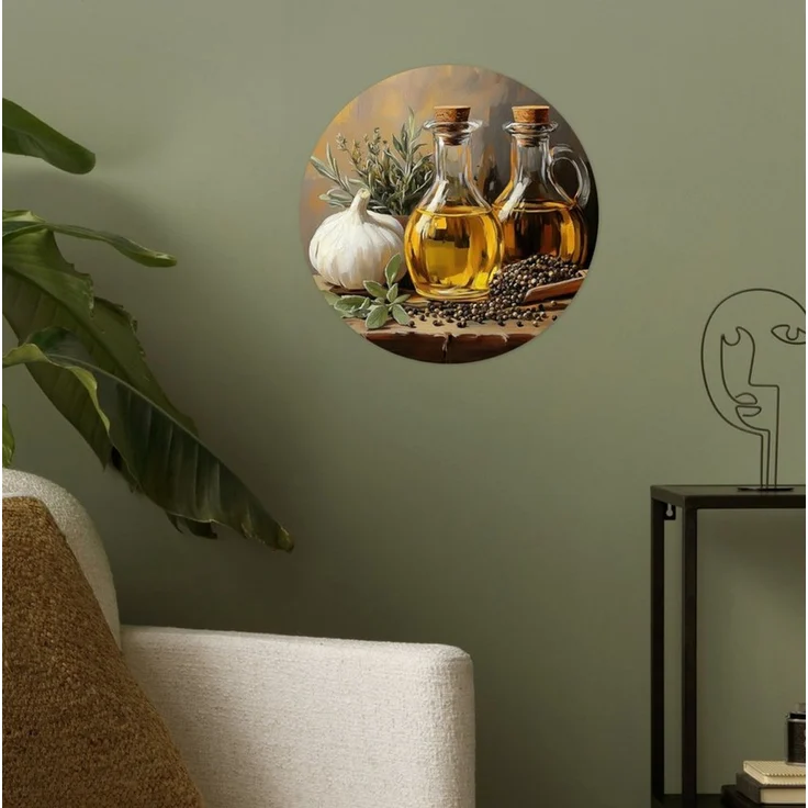 MuchoWow Wandsticker Stilleben - Olivenöl - Knoblauch - Kräuter (1 St), Wandtattoo Selbstklebend, Wohnzimmer Deko Aufkleber, 30x30 cm – Bild 3