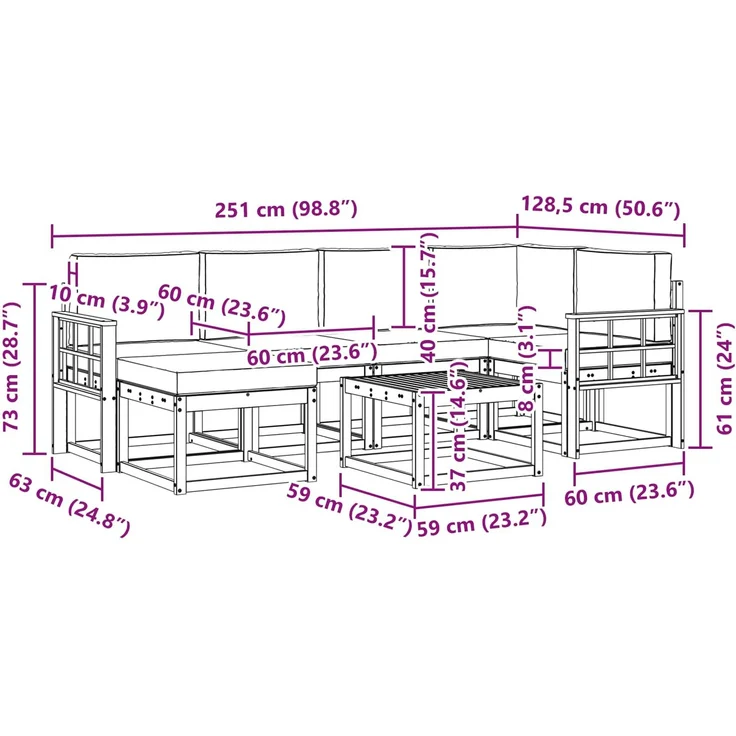 vidaXL Outdoor-Sofagarnitur mit Kissen 7 pcs Natur und Anthrazit 3366685 – Bild 11