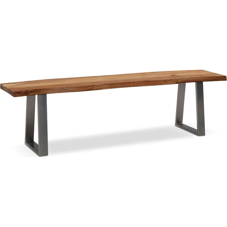 FineBuy Esszimmerbank Akazie Massivholz / Metall mit Baumkante, Esstischbank Holzbank Massiv ohne Lehne, Küchenbank Chrom Essbank Modern, Sitzbank Esszimmer Braun, 46 x 40 x 140 cm – Bild 6