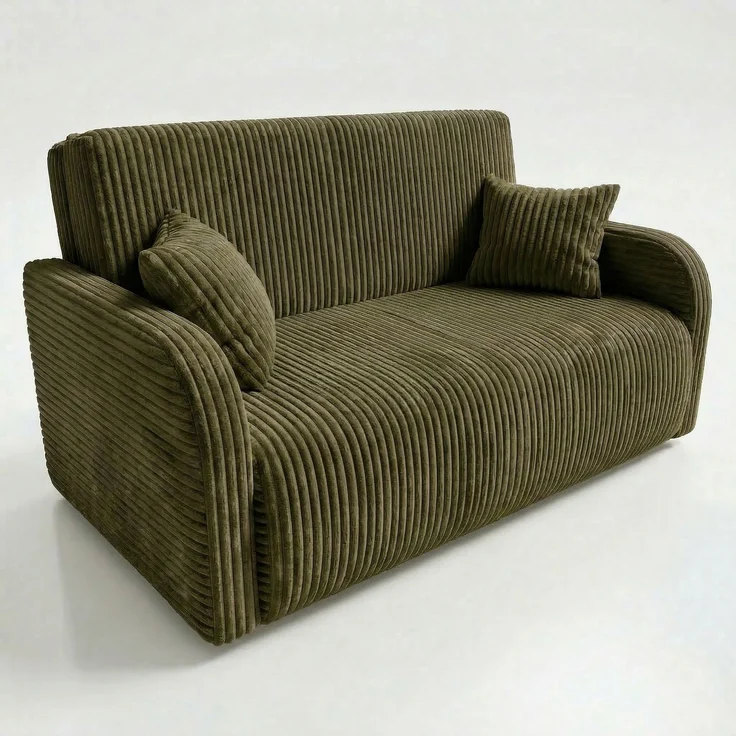 Wohnero24 Lirena 3 Schlafsofa 155x95 cm mit Bettfunktion 133x195 cm – 2-3 Sitzer Cord Sofa ausziehbar mit Bettkasten, kleines Schlafsofa für Wohnzimmer - Dunkelgrun – Bild 2