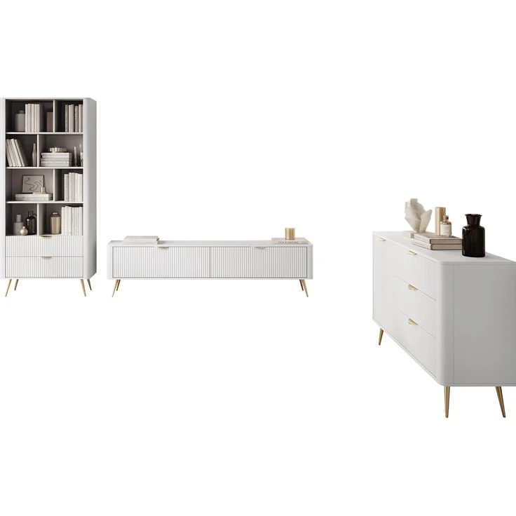 Wohnzimmer-Set Literpo II (Farbe: Weiß) – Bild 1