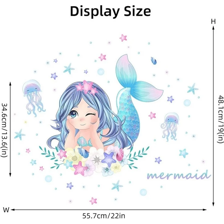Montegoni Wandtattoo Kinder Wandsticker,Selbstklebende (Wandaufkleber Meerjungfrau,Quallen,Seesterne und Blumen, Deko Kindergarten Home Dekoration), wandtattoo für Mädchenzimmer,Babyzimmer – Bild 2