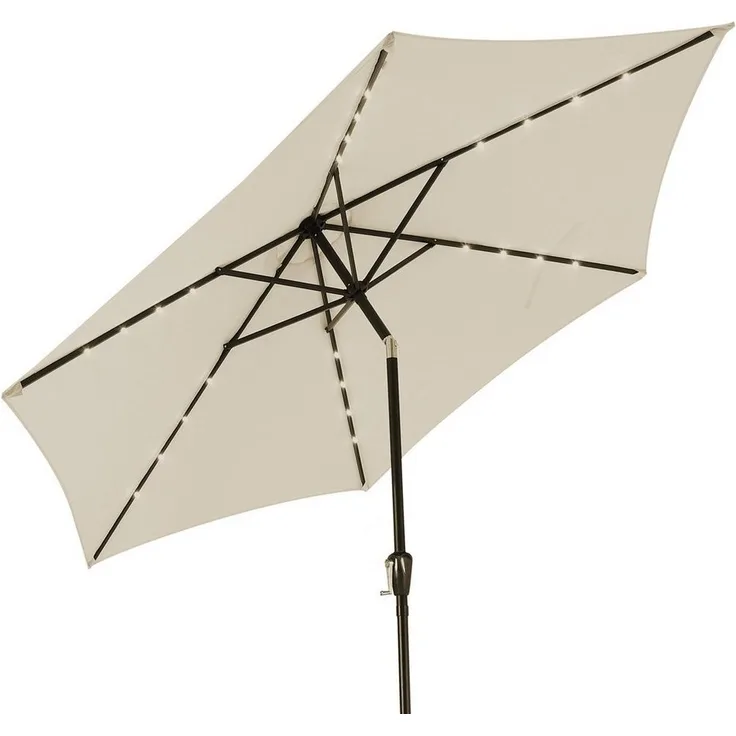 Kingsleeve Sonnenschirm mit LED Beleuchtung, Solarbetrieben, UV Schutz 30+, wasserabweisend, Alugestell / Polyester beige, Ø 270 cm