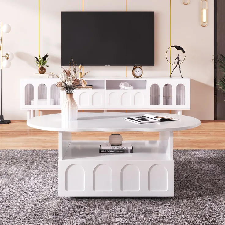 Couchtisch aus Spanplatte mit Schublade & Ablagefach, 100x60x40,5 cm, Weiß