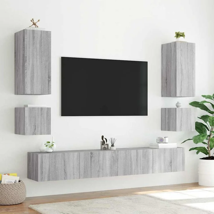 TV-Wandschrank, Fernsehschrank mit LED-Leuchten Grau Sonoma 100x35x41 cm – Bild 6