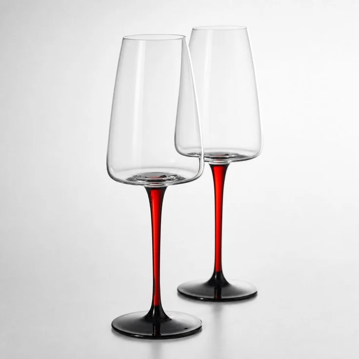 2er Set Sektgläser aus Kristallglas mit rotem Stiel und schwarzem Fuß, Schwarz-Rot, 26 x 10 x 8,5 cm – Bild 3