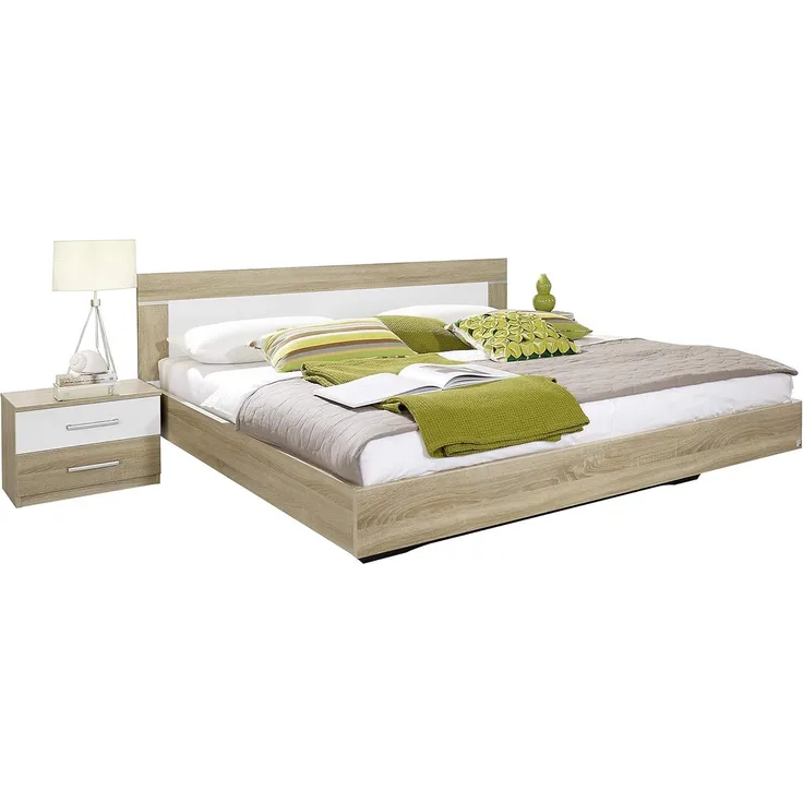 Rauch Möbel Venlo Bett Doppelbett mit 2 Nachttischen, Eiche Sonoma / Weiß, Liegefläche 160x200 cm, Stellmaß Bett-Anlage inklusive Nachttische BxHxT 265 x 83 x 205 cm