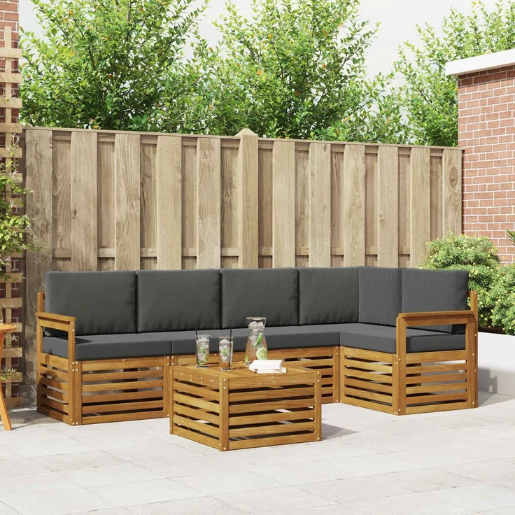 vidaXL Outdoor-Sofagarnitur 6 stk. 5-Sitzer Natur und Anthrazit 3374837 – Bild 1