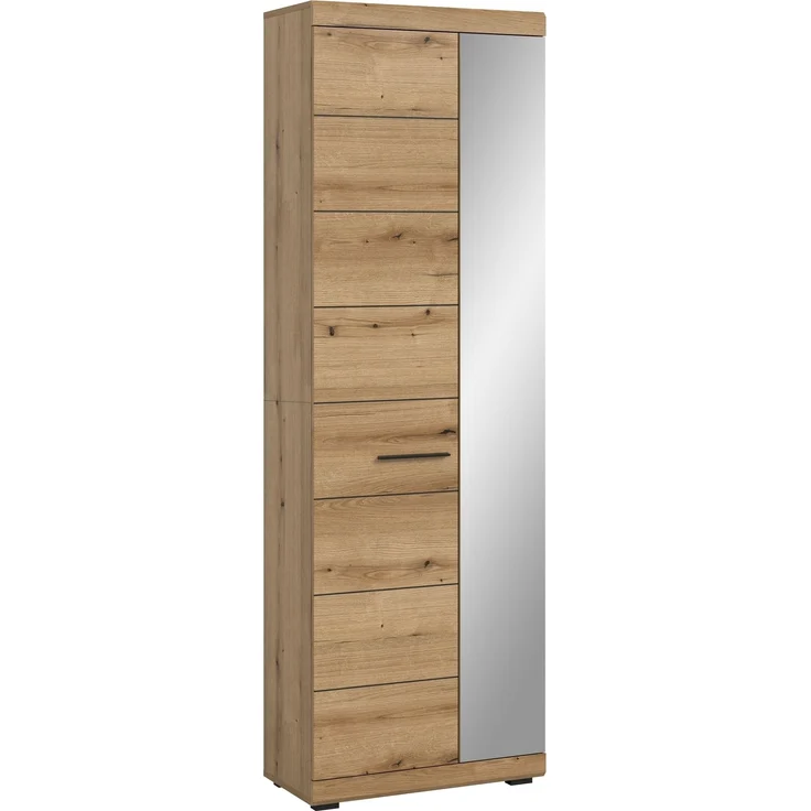 Garderobenschrank >Scout< 2 Türen, 5 Böden, Evoke Eiche Dekor / Spiegel - 62x197x37cm (BxHxT) – Bild 1