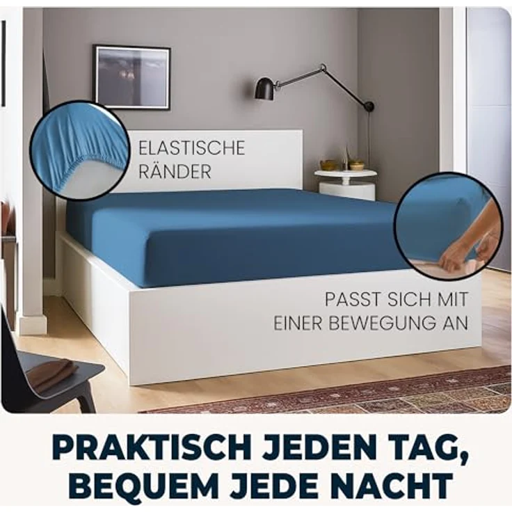 Flowen Spannbettlaken 120x200 cm Mikrofaser Marineblau, atmungsaktiv und hypoallergen, Anti-Milbe, knitterfrei mit 30 cm Taschenhöhe, maschinenwaschbar – Bild 5
