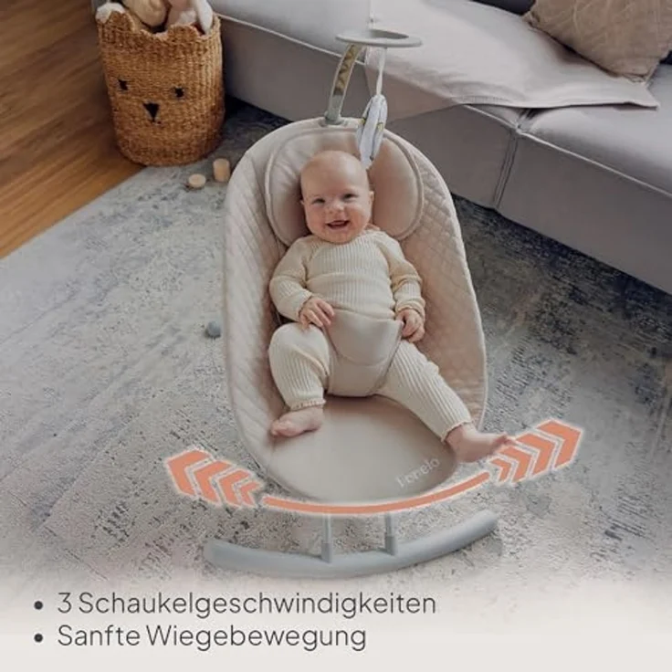 LIONELO RIO Elektrische Babywippe für Kleinkinder bis zu 9 kg Verstellbare Rückenlehne, 3 Wiegegeschwindigkeiten, Polster Sitzgurte Melodien und Geräusche der Natur Leichtes Gewicht 3,5 kg – Bild 2