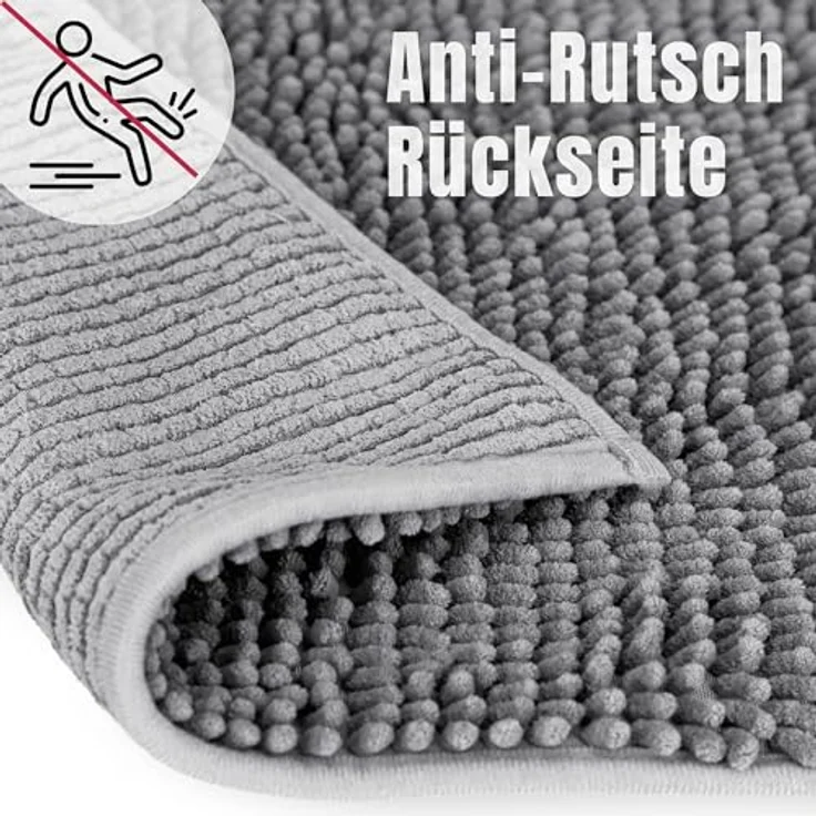 WohnDirect Badematte 50x80 cm | Grau - rutschfest & Waschbar - Badezimmerteppich zum Set kombinierbar, Badvorleger, WC Garnitur, Badteppich – Bild 5