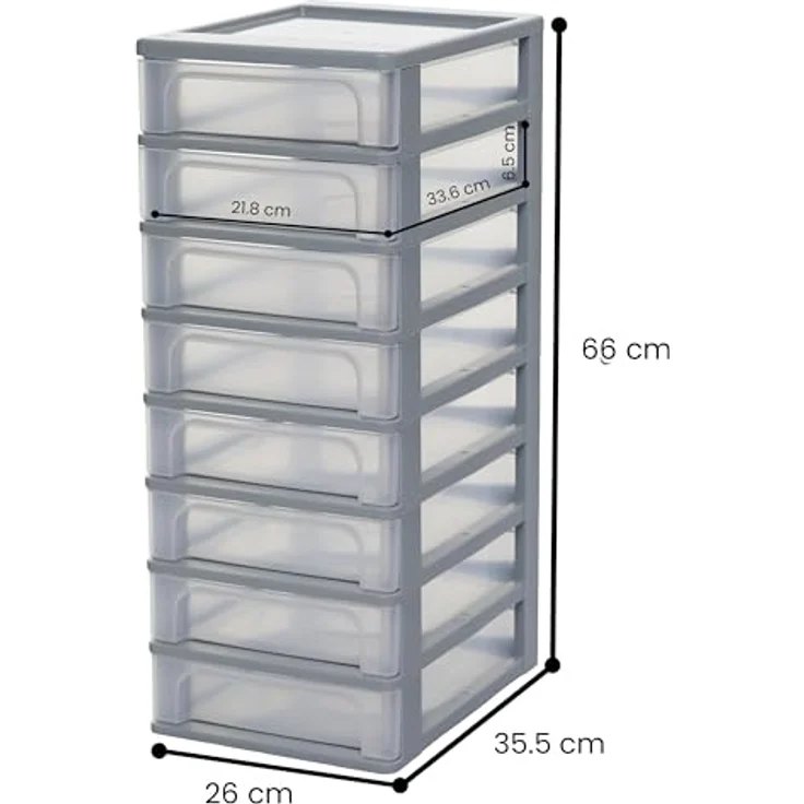 Iris Ohyama, Kunststoff Schubladenbox mit 8 tiefen Schubladen, Grau, Easy-Pull-System, A4, A5 & A6 Format, Schreibtisch Organizer für Büro, Schule, Schreibwaren, BPA-frei, Schubladenschrank, OCH-2080 – Bild 3