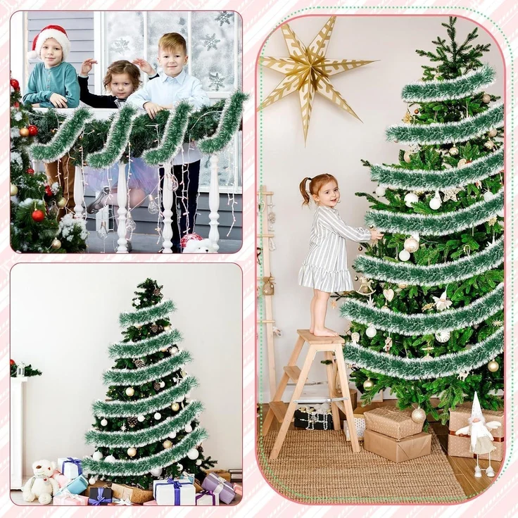 10m Weihnachts Lametta Girlande grüne Metallisches Glitzerndes Deko Winter – Bild 6