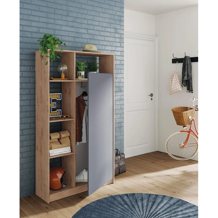 MUEBLES PITARCH Eingangsschrank, eine Tür mit Frontleiste zum Aufhängen und Regal, Eiche Gold und Grau, 180 x 100 x 35 cm, hohe Kapazität, modern, Modell Neo – Bild 2