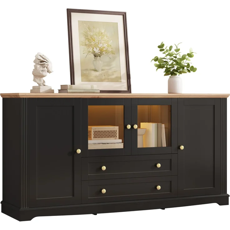 Sideboard 160 x 40 x 80,5 cm mit Glastüren, Schubladen und App-steuerbarer LED-Beleuchtung – Bild 6