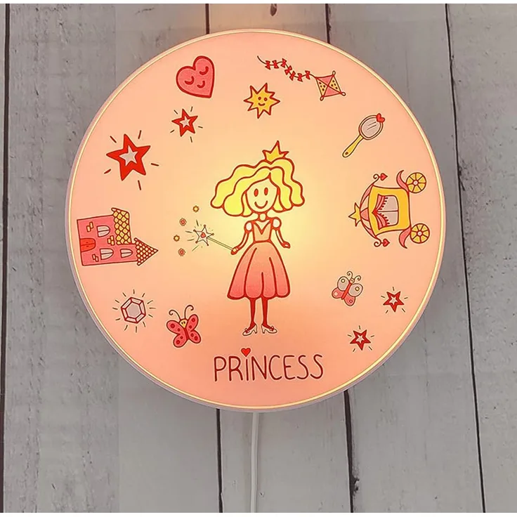 LED Wandleuchte für Kinderzimmer mit Motiv Prinzessin, Schalter & Stecker Ø 25cm