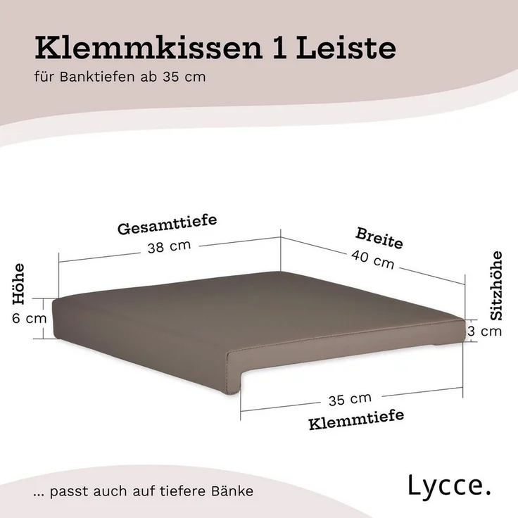 Lycce Bankauflage Klemmkissen, Sitzkissen 1 Leiste, 35cm Klemmtiefe, weich gepolstert, (1 St), verrutscht nicht, hochwertiger Kunstlederbezug, verschiedene Farben – Bild 3