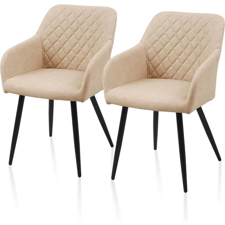 TUKAILAI Esszimmerstühle 2er Set aus Kunstleder, Modern Küchenstuhl Polsterstuhl Wohnzimmerstuhl Sessel mit Armlehnen Rückenlehne Metallbeinen, für Küche Esszimmer Wohnzimmer Lounge,Creme – Bild 1