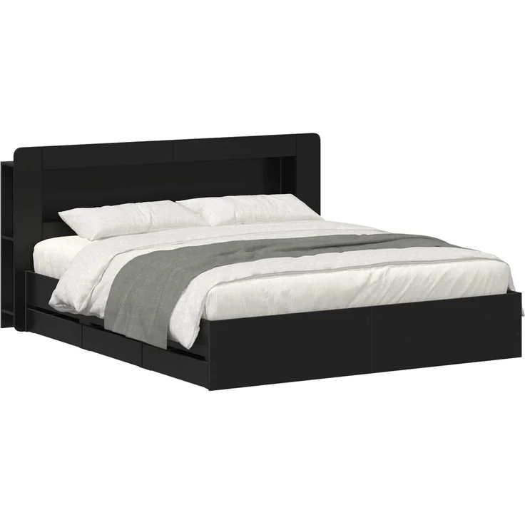 vidaXL Bettgestell mit Stauraum und Kopfteil Schwarz 180 x 200 cm 3434064 – Bild 2