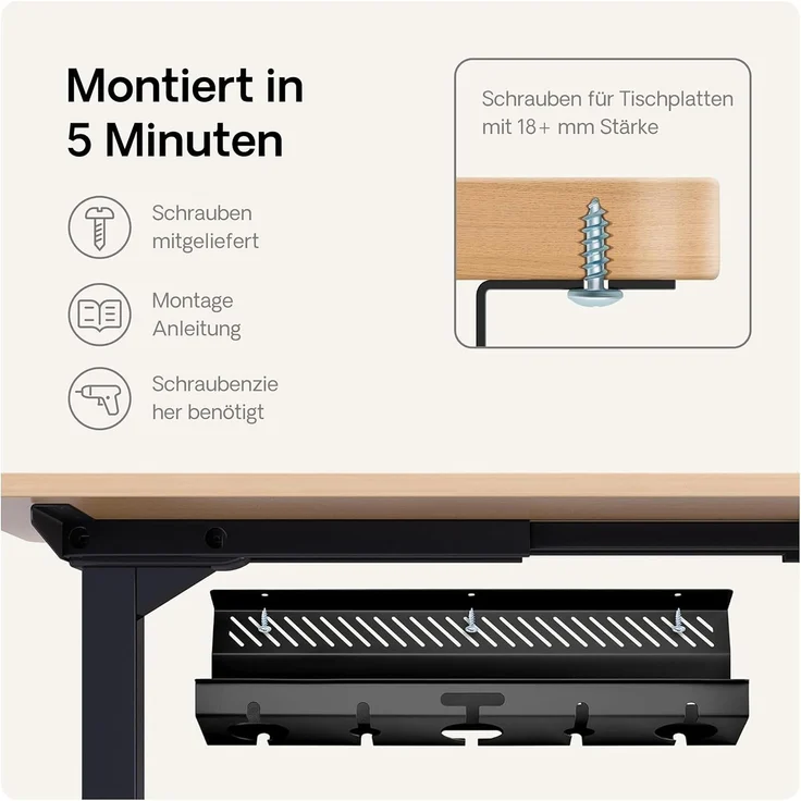 Desktronic Kabelkanal Schreibtisch, 2x43cm, Hochwertiger Stahl, Kabel Organizer für Kabelführung Schwarz – Bild 8