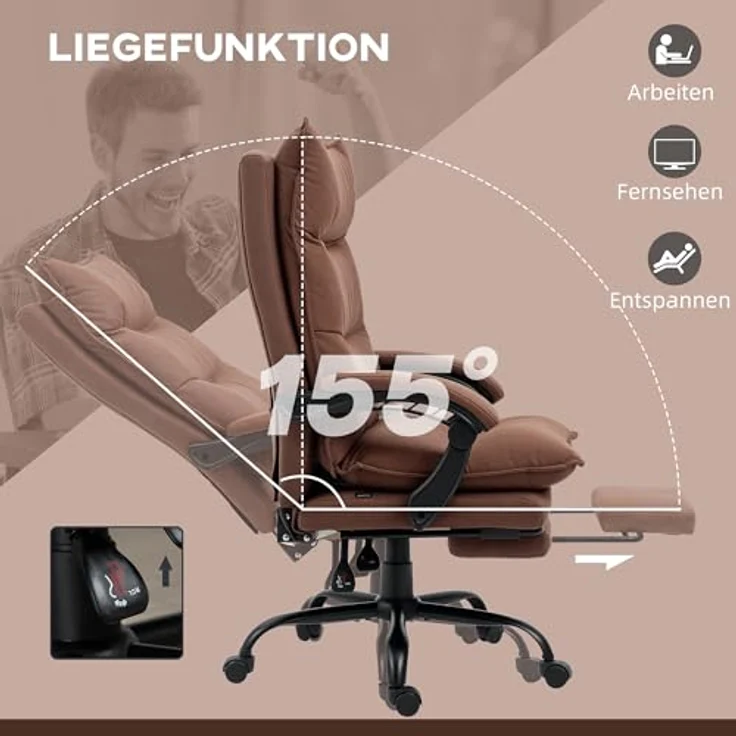 Vinsetto Schreibtischstuhl Bürostuhl mit Heizfunktion, Massagesessel (Chefsessel, 1 St), 120 kg Belastbar, Braun – Bild 8