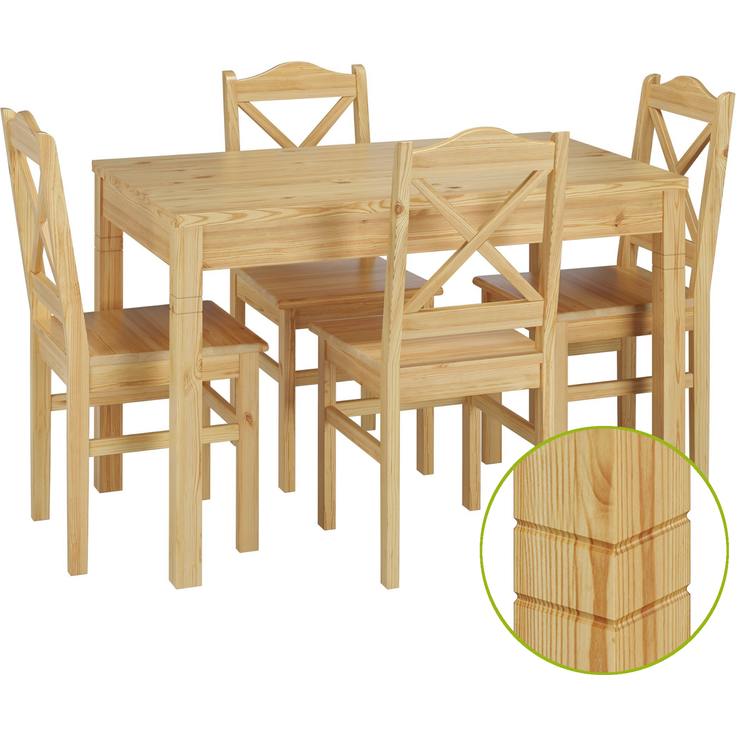 Rustikale Tischgruppe Esstisch und 4 Stühle Kiefer Massivholz 90.70-51 B-Set 20 – Bild 2