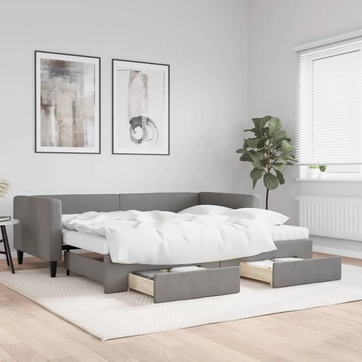 vidaXL Tagesbett Ausziehbar mit Schubladen Dunkelgrau 90x200 cm Stoff 3196633 – Bild 1