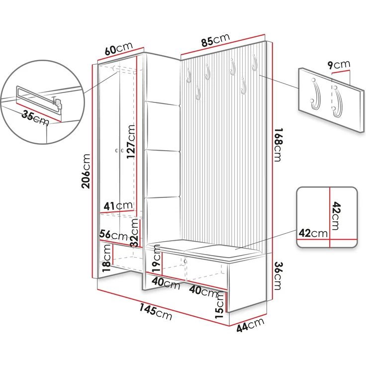 Garderoben-Set Melire III (Farbe: Artisan Eiche / Artisan eiche + Schwarz, Abriamo 03) – Bild 4