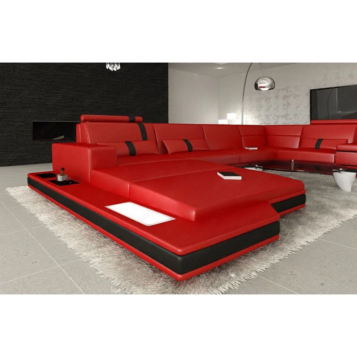 Sofa Dreams - Ledersofa Wohnlandschaft Messana - Kunstleder - rot-schwarz - Links – Bild 4
